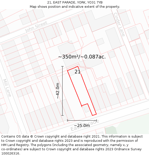 21, EAST PARADE, YORK, YO31 7YB: Plot and title map