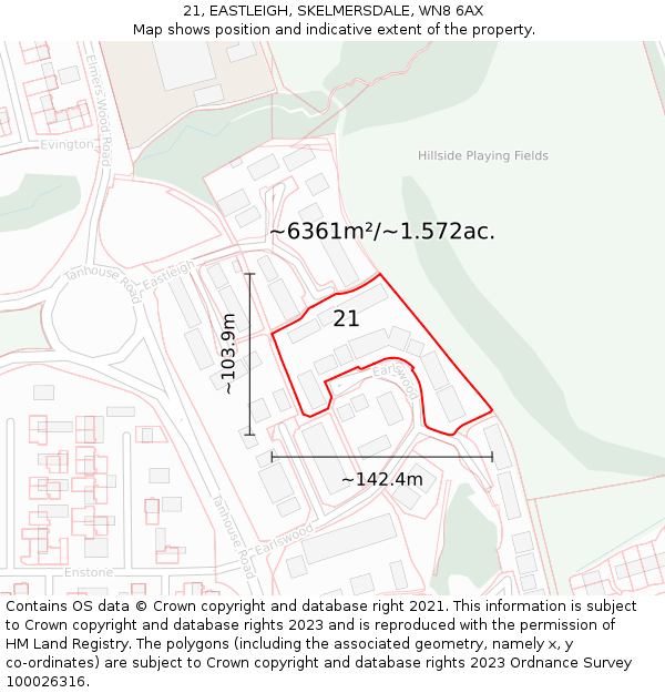 21, EASTLEIGH, SKELMERSDALE, WN8 6AX: Plot and title map