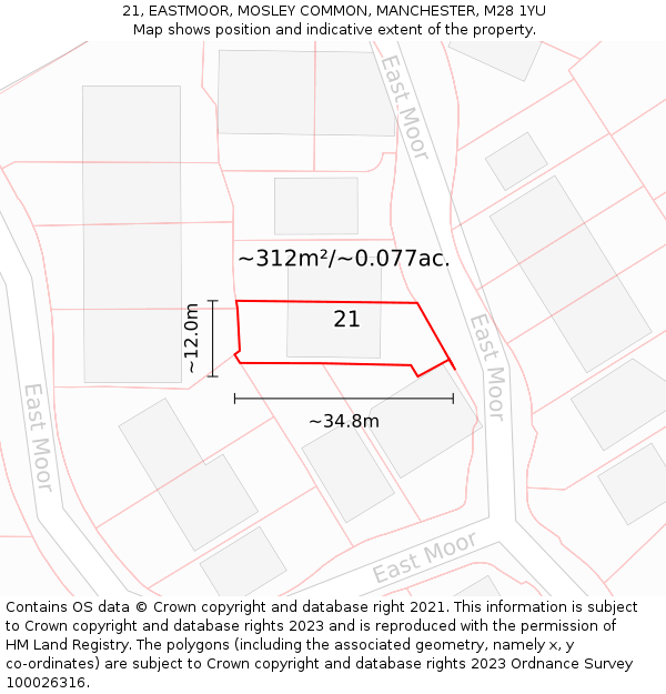 21, EASTMOOR, MOSLEY COMMON, MANCHESTER, M28 1YU: Plot and title map