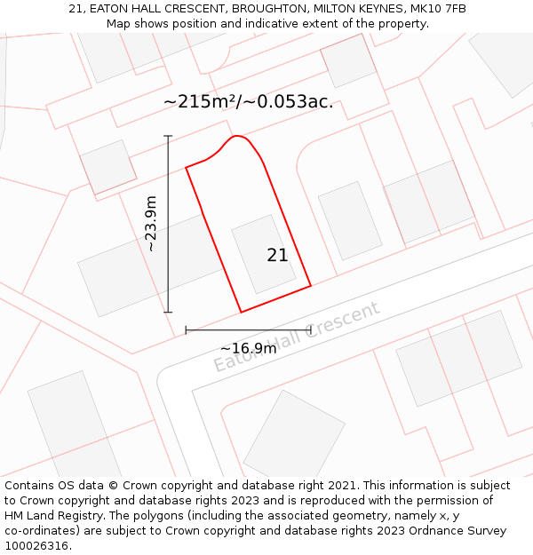 21, EATON HALL CRESCENT, BROUGHTON, MILTON KEYNES, MK10 7FB: Plot and title map