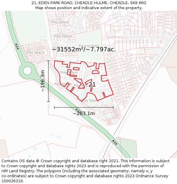 21, EDEN PARK ROAD, CHEADLE HULME, CHEADLE, SK8 6RG: Plot and title map