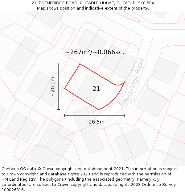 21, EDENBRIDGE ROAD, CHEADLE HULME, CHEADLE, SK8 5PX: Plot and title map