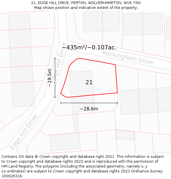 21, EDGE HILL DRIVE, PERTON, WOLVERHAMPTON, WV6 7SN: Plot and title map