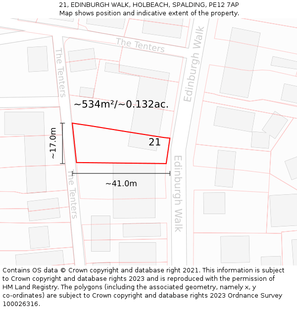 21, EDINBURGH WALK, HOLBEACH, SPALDING, PE12 7AP: Plot and title map