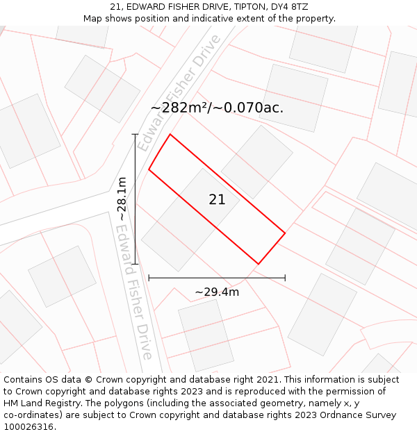 21, EDWARD FISHER DRIVE, TIPTON, DY4 8TZ: Plot and title map