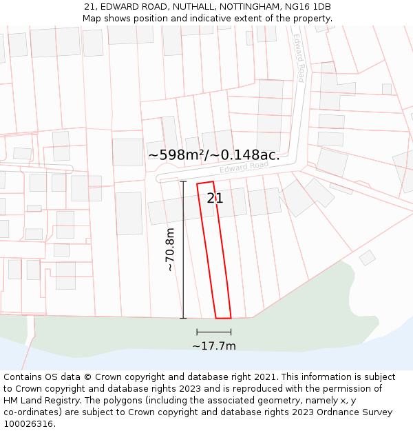 21, EDWARD ROAD, NUTHALL, NOTTINGHAM, NG16 1DB: Plot and title map