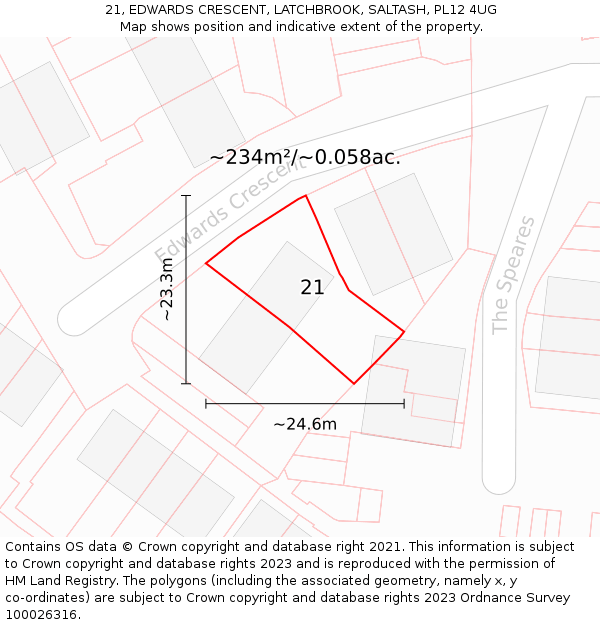 21, EDWARDS CRESCENT, LATCHBROOK, SALTASH, PL12 4UG: Plot and title map