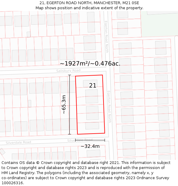 21, EGERTON ROAD NORTH, MANCHESTER, M21 0SE: Plot and title map