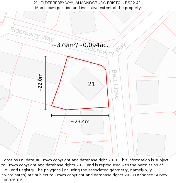 21, ELDERBERRY WAY, ALMONDSBURY, BRISTOL, BS32 4FH: Plot and title map