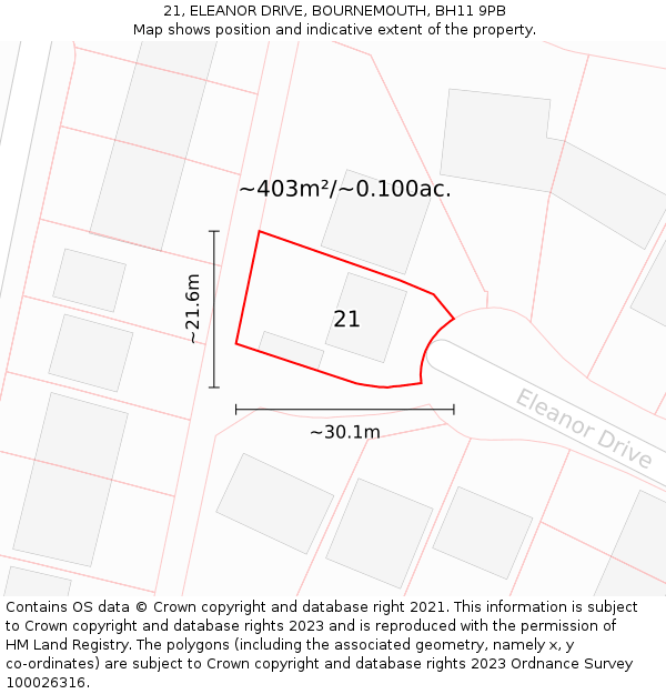 21, ELEANOR DRIVE, BOURNEMOUTH, BH11 9PB: Plot and title map