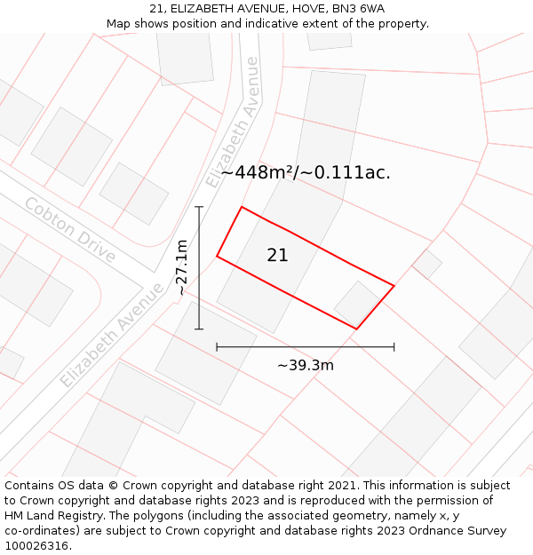 21, ELIZABETH AVENUE, HOVE, BN3 6WA: Plot and title map