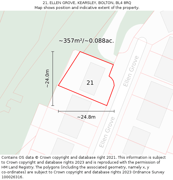 21, ELLEN GROVE, KEARSLEY, BOLTON, BL4 8RQ: Plot and title map