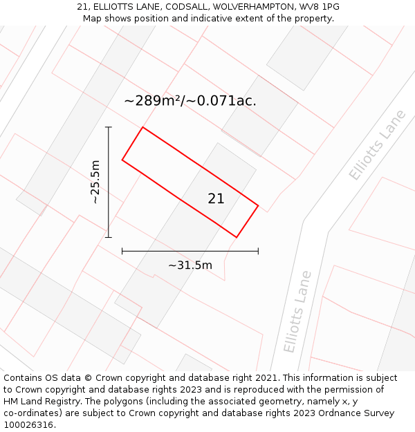 21, ELLIOTTS LANE, CODSALL, WOLVERHAMPTON, WV8 1PG: Plot and title map