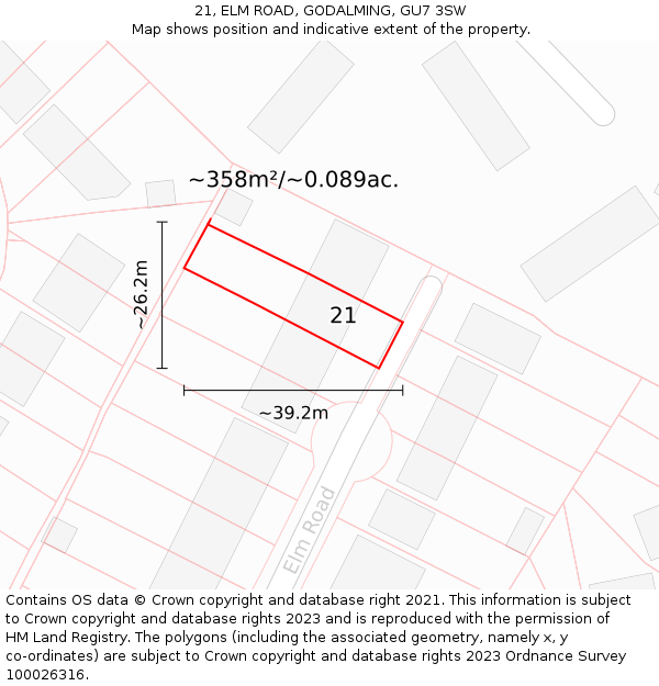 21, ELM ROAD, GODALMING, GU7 3SW: Plot and title map