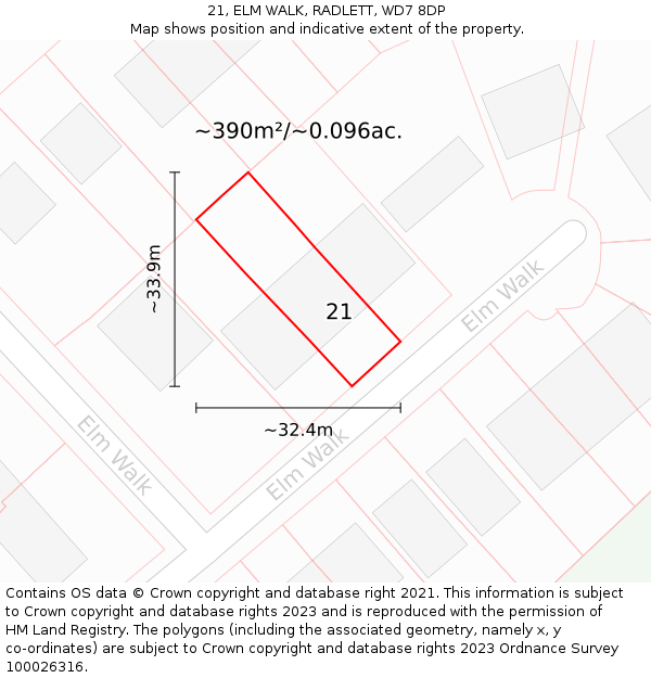 21, ELM WALK, RADLETT, WD7 8DP: Plot and title map