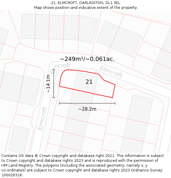 21, ELMCROFT, DARLINGTON, DL1 3EL: Plot and title map