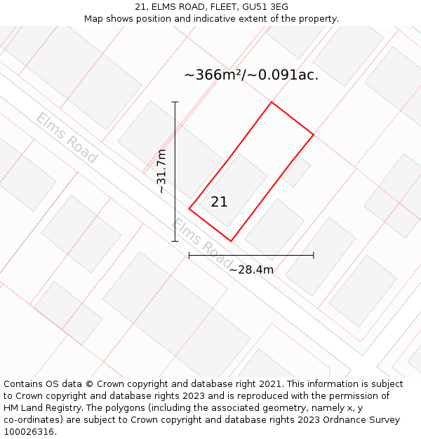 21, ELMS ROAD, FLEET, GU51 3EG: Plot and title map