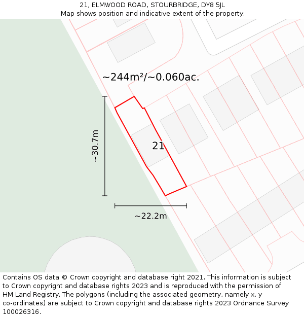 21, ELMWOOD ROAD, STOURBRIDGE, DY8 5JL: Plot and title map