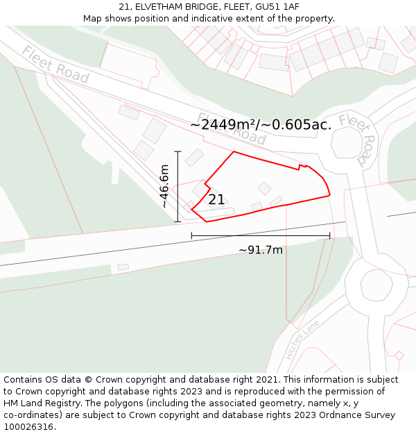 21, ELVETHAM BRIDGE, FLEET, GU51 1AF: Plot and title map