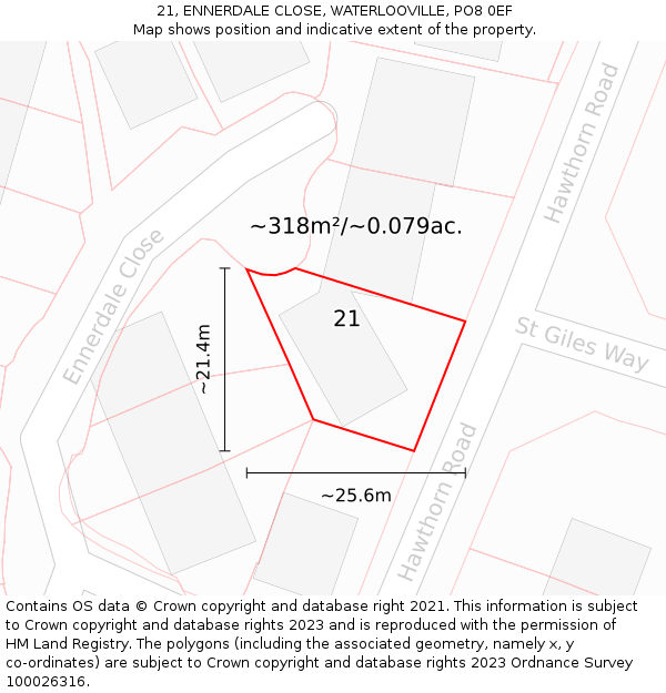 21, ENNERDALE CLOSE, WATERLOOVILLE, PO8 0EF: Plot and title map