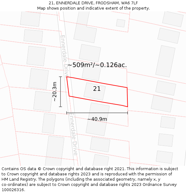 21, ENNERDALE DRIVE, FRODSHAM, WA6 7LF: Plot and title map