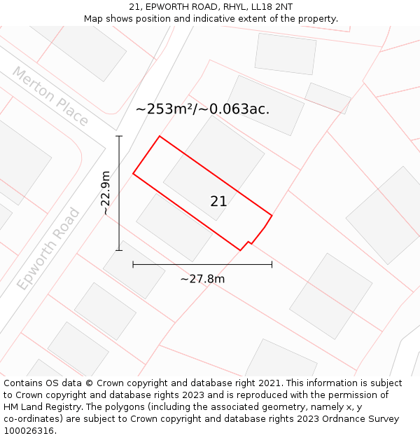 21, EPWORTH ROAD, RHYL, LL18 2NT: Plot and title map