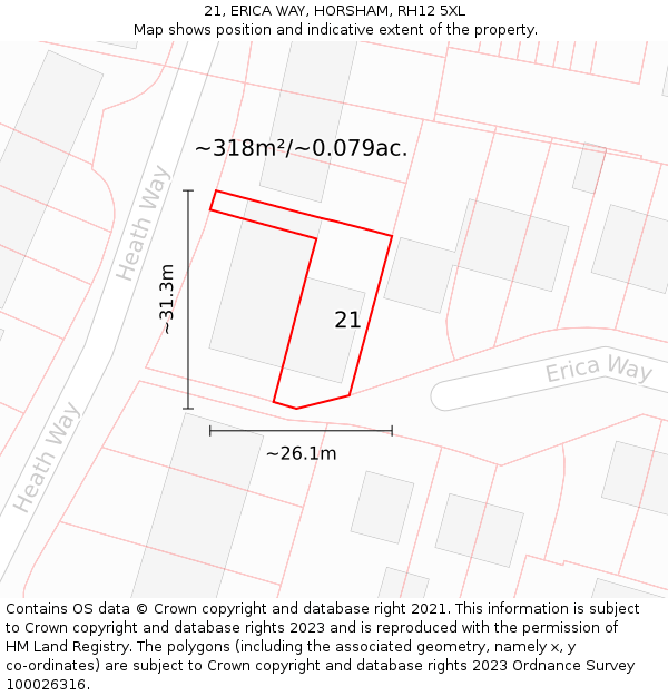 21, ERICA WAY, HORSHAM, RH12 5XL: Plot and title map