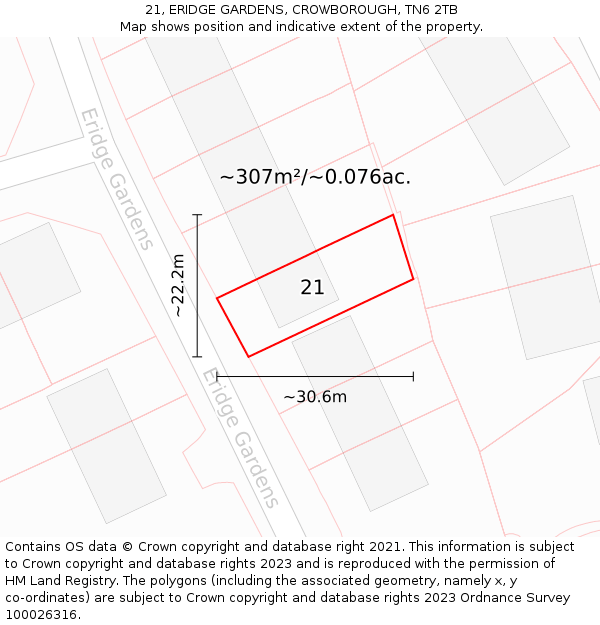 21, ERIDGE GARDENS, CROWBOROUGH, TN6 2TB: Plot and title map