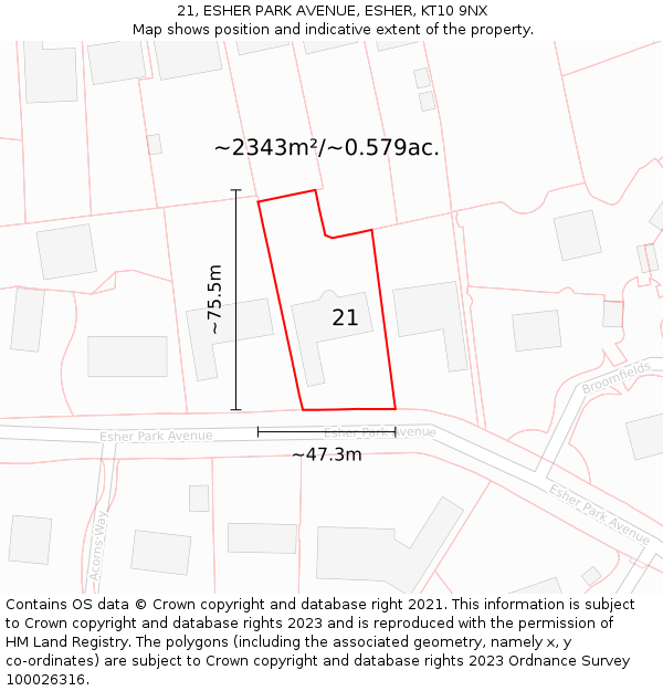 21, ESHER PARK AVENUE, ESHER, KT10 9NX: Plot and title map