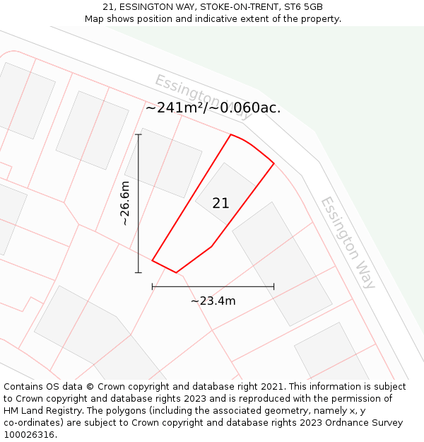 21, ESSINGTON WAY, STOKE-ON-TRENT, ST6 5GB: Plot and title map