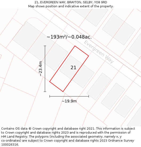 21, EVERGREEN WAY, BRAYTON, SELBY, YO8 9RD: Plot and title map