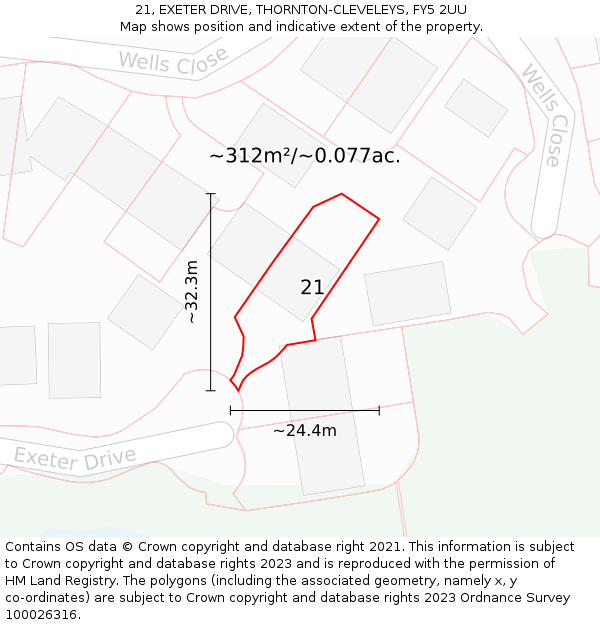 21, EXETER DRIVE, THORNTON-CLEVELEYS, FY5 2UU: Plot and title map