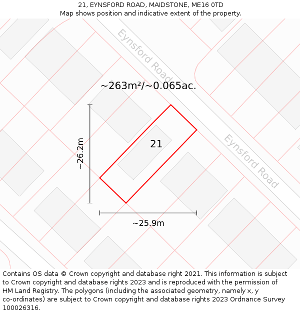 21, EYNSFORD ROAD, MAIDSTONE, ME16 0TD: Plot and title map