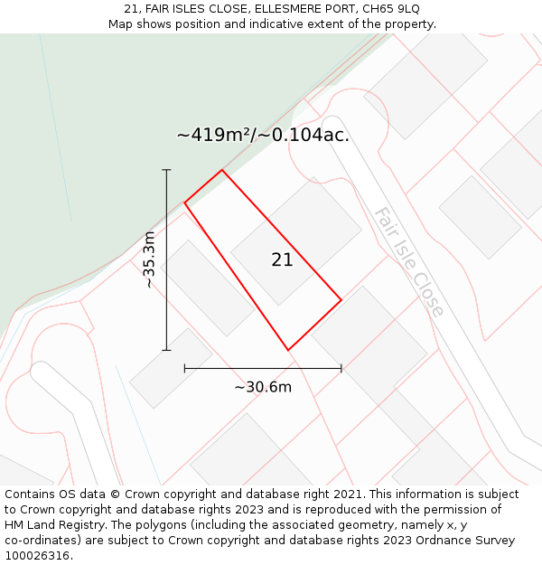 21, FAIR ISLES CLOSE, ELLESMERE PORT, CH65 9LQ: Plot and title map