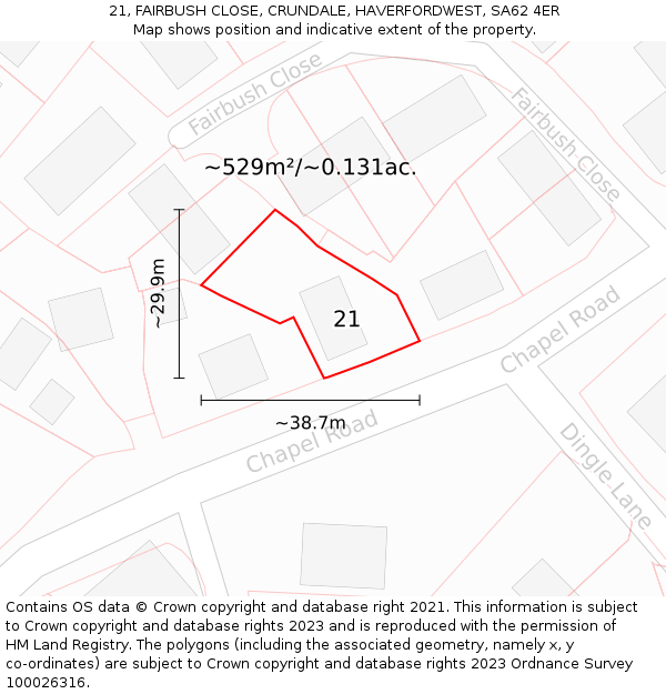 21, FAIRBUSH CLOSE, CRUNDALE, HAVERFORDWEST, SA62 4ER: Plot and title map