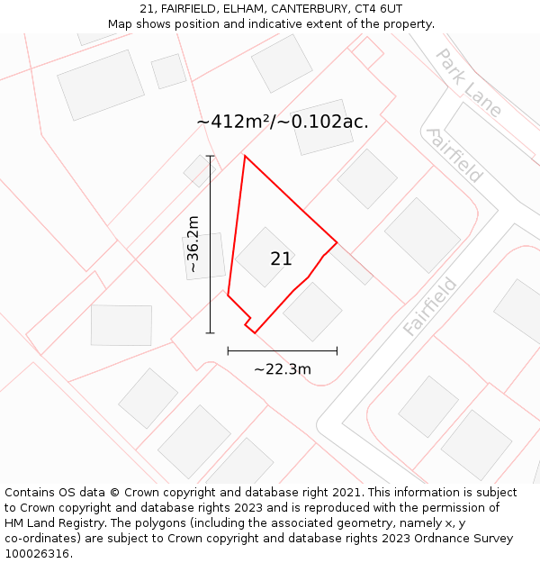 21, FAIRFIELD, ELHAM, CANTERBURY, CT4 6UT: Plot and title map