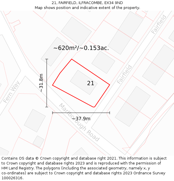 21, FAIRFIELD, ILFRACOMBE, EX34 9ND: Plot and title map