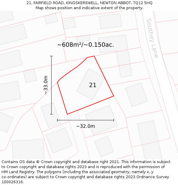 21, FAIRFIELD ROAD, KINGSKERSWELL, NEWTON ABBOT, TQ12 5HQ: Plot and title map