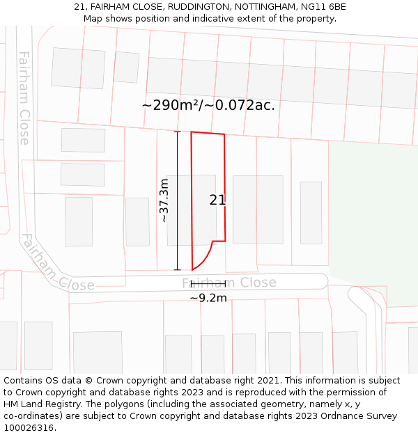 21, FAIRHAM CLOSE, RUDDINGTON, NOTTINGHAM, NG11 6BE: Plot and title map