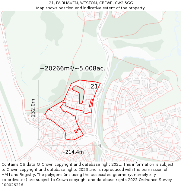 21, FAIRHAVEN, WESTON, CREWE, CW2 5GG: Plot and title map