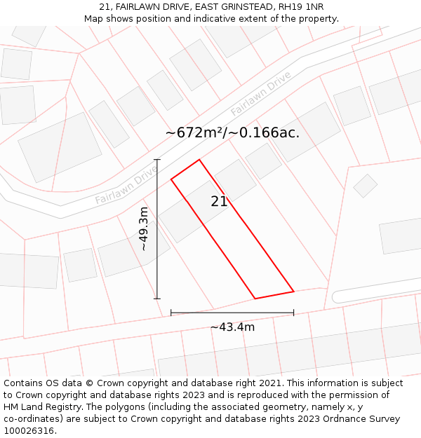 21, FAIRLAWN DRIVE, EAST GRINSTEAD, RH19 1NR: Plot and title map