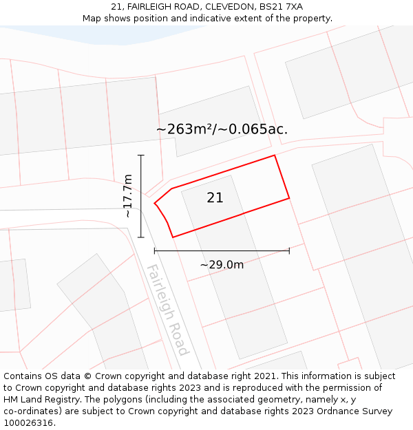 21, FAIRLEIGH ROAD, CLEVEDON, BS21 7XA: Plot and title map