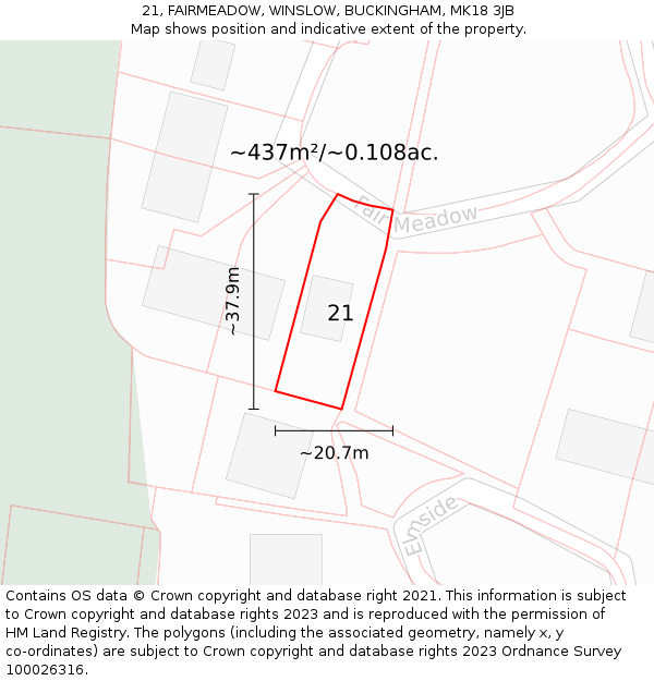 21, FAIRMEADOW, WINSLOW, BUCKINGHAM, MK18 3JB: Plot and title map