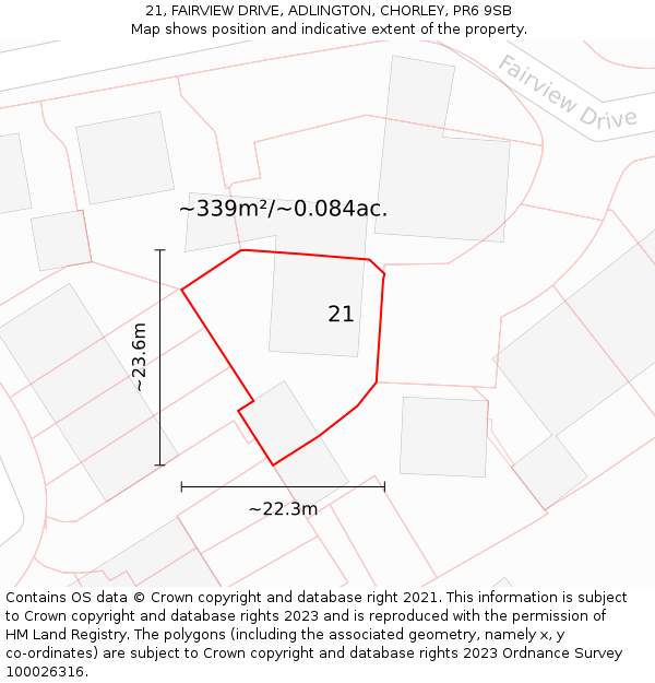 21, FAIRVIEW DRIVE, ADLINGTON, CHORLEY, PR6 9SB: Plot and title map