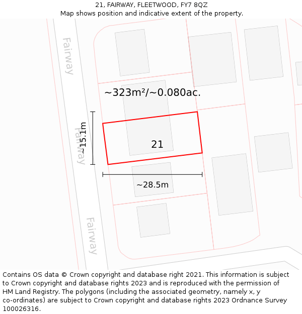 21, FAIRWAY, FLEETWOOD, FY7 8QZ: Plot and title map