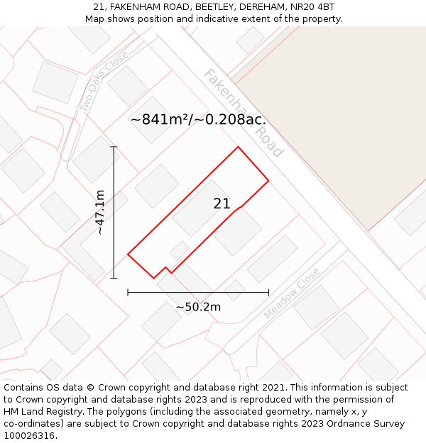 21, FAKENHAM ROAD, BEETLEY, DEREHAM, NR20 4BT: Plot and title map