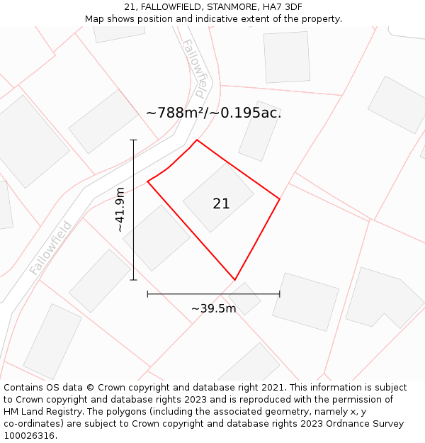 21, FALLOWFIELD, STANMORE, HA7 3DF: Plot and title map