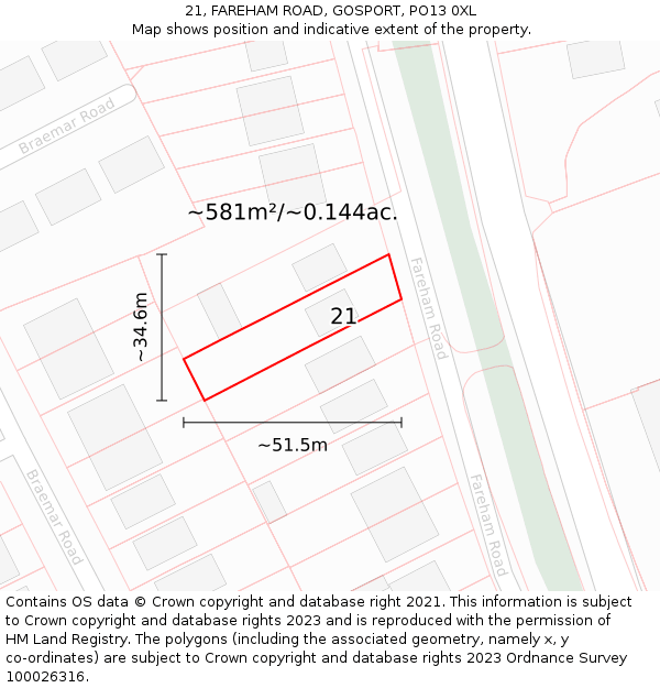 21, FAREHAM ROAD, GOSPORT, PO13 0XL: Plot and title map