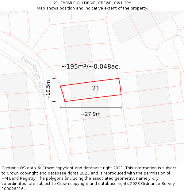 21, FARMLEIGH DRIVE, CREWE, CW1 3PY: Plot and title map