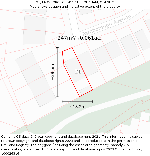 21, FARNBOROUGH AVENUE, OLDHAM, OL4 3HG: Plot and title map